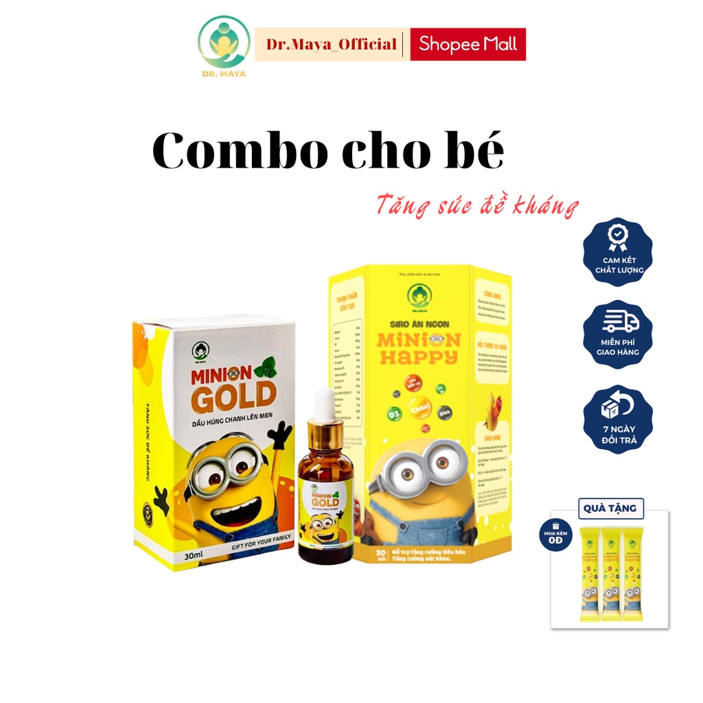 Dầu húng chanh Minion Gold 30ml, Siro ăn ngon Minion Happy, chính hãng Dr.Maya