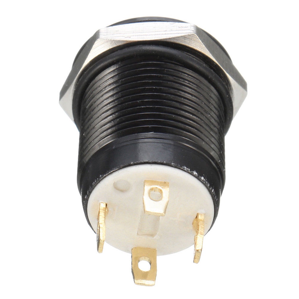 Công tắc nút đèn LED 12V 4Pin 12mm bằng nhôm màu đen chống thấm nước thiết kế tiện dụng cho xe hơi