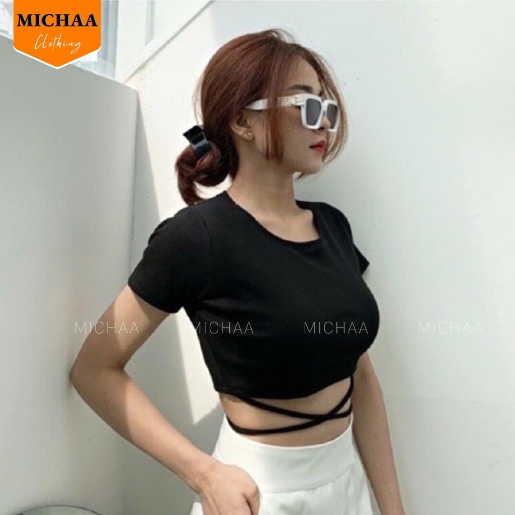 Áo Croptop Kiểu Nữ DÂY QUẤN BỤNG Tay Ngắn Sexy Ôm Body - MICHAA