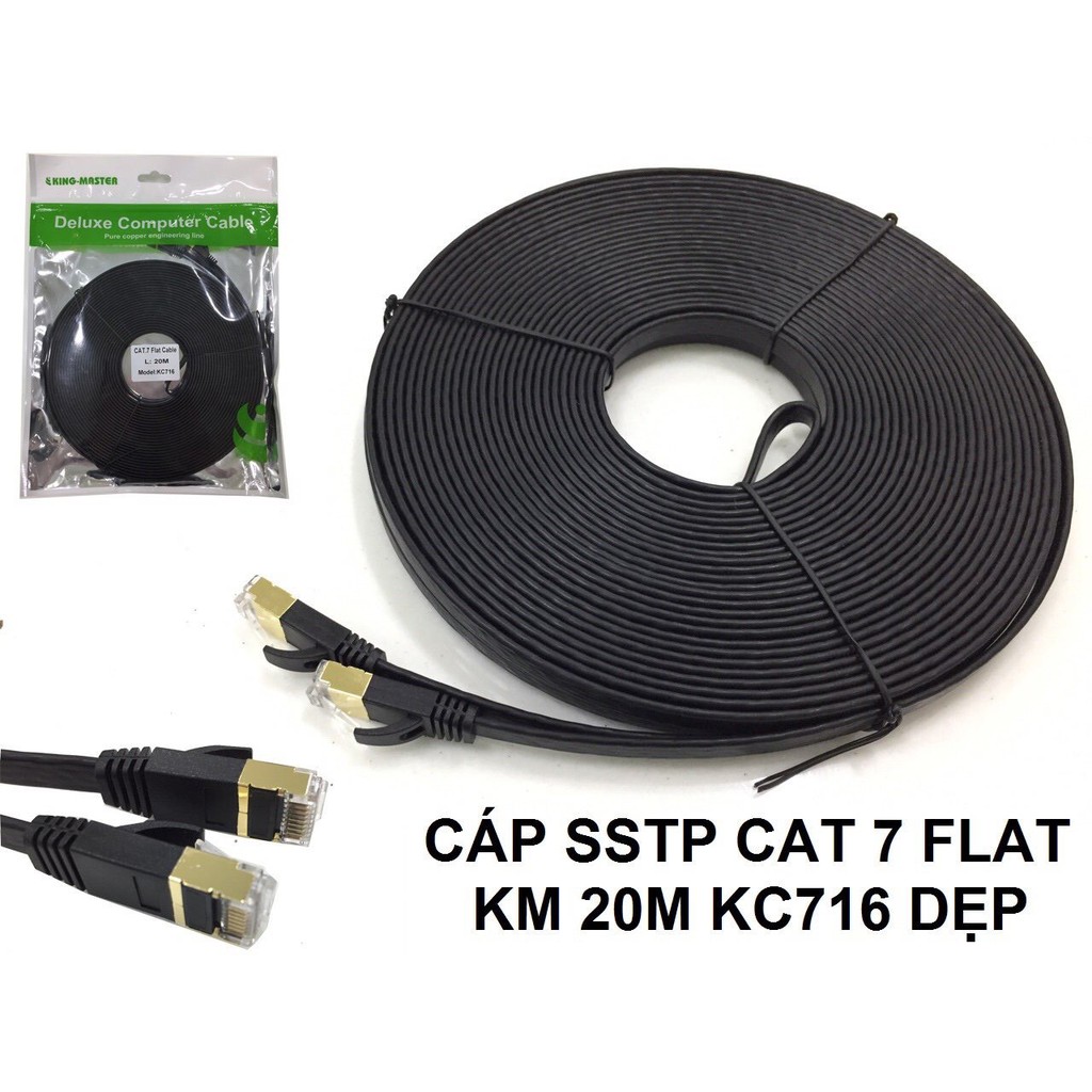 CÁP MẠNG CAT 7 SSTP DÂY DẸP FLAT KINGMSATER 1.5M KC 711, 3M KC 712 , 5M KC 713, 10M KC 714, 15M KC 715 , 20M KC 716