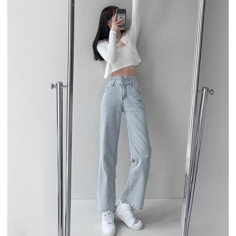 Quần Jeans Ống Rộng | Quần Denim Nữ Cạp Cao Dáng Suông Ống Rộng Trẻ Trung Sành Điệu Phong Cách Hàn Quốc | BigBuy360 - bigbuy360.vn