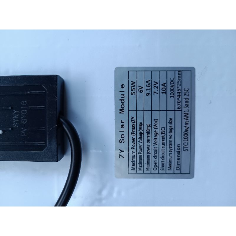 Tấm pin năng lượng mặt trời poly 6v,55w dây dài 5m