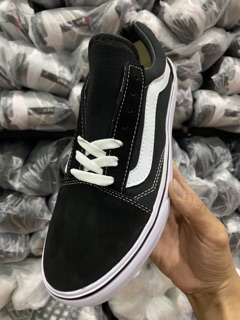 Giày thể thao sneaker old skool đen trắng da lộn cao cấp