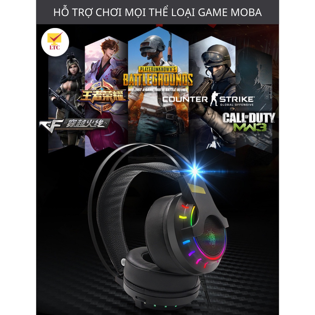 Tai nghe chụp tai gaming có dây LTC K3 PRO 2022 Hệ thống âm thanh SUPER BASS nghe nhạc chơi game cực đã, có micro cho Pc