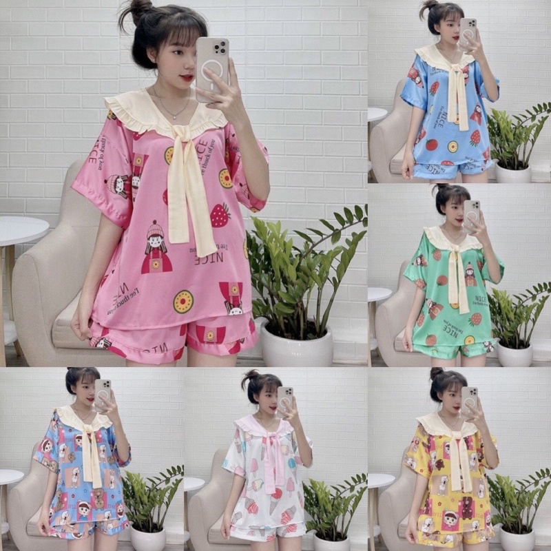 ❤️FREE SHIP❤️ Bộ đùi lụa latin cổ thuỷ thủ size to rộng siêu cưng