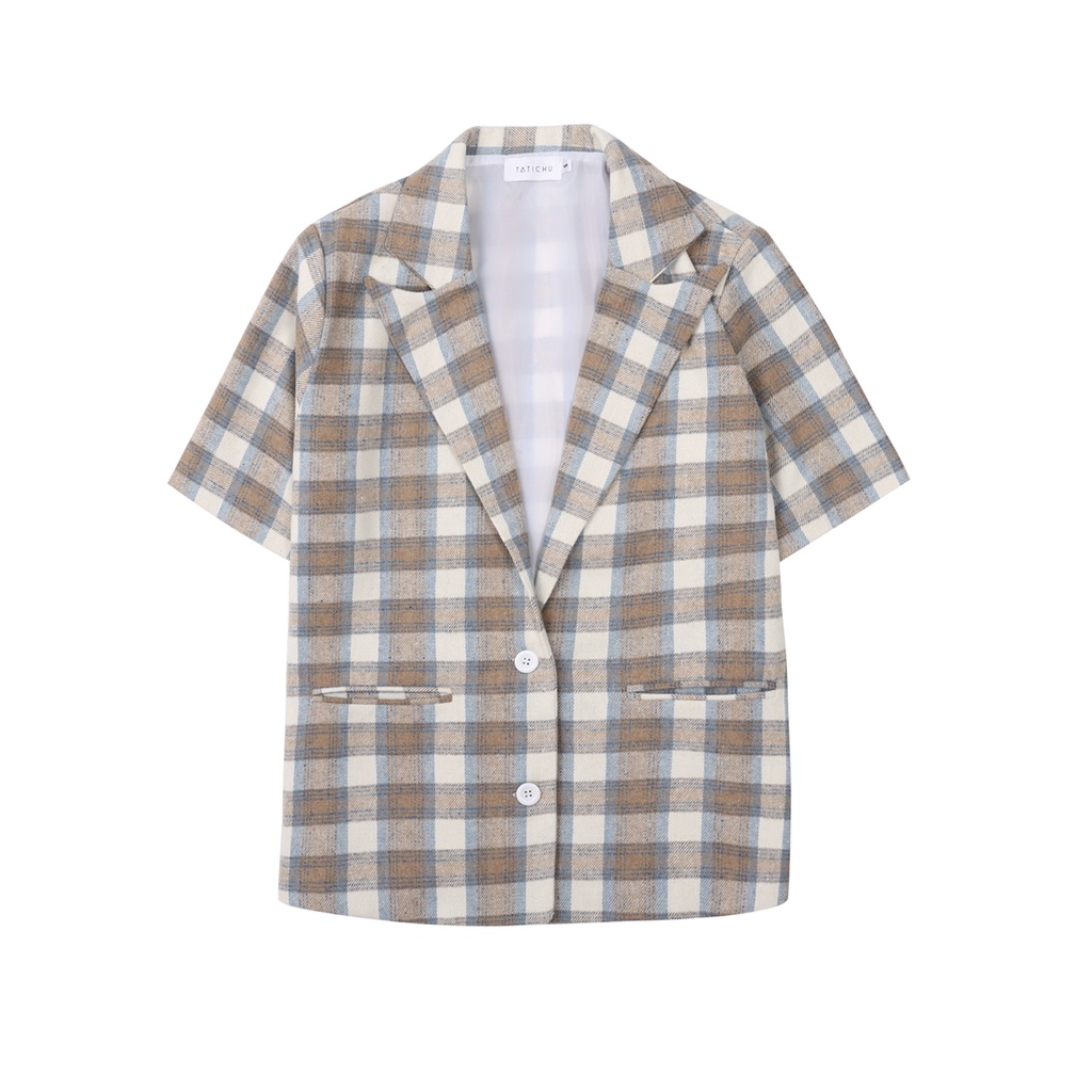 TATICHU - Half Sleeve Plaid Blazer _ Áo Blazer caro bố tay ngắn