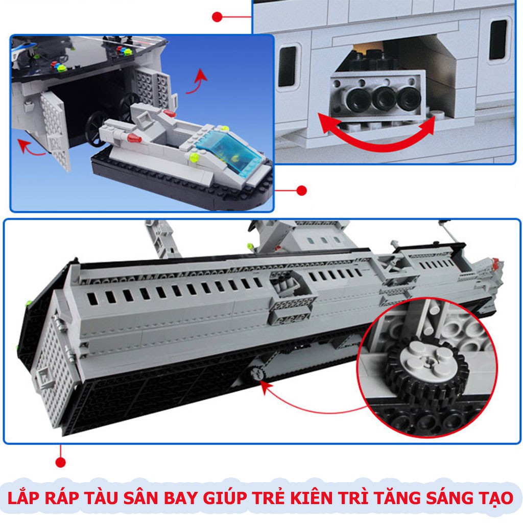 Lego lắp ráp tàu sân bay khổng lồ 113 giúp trẻ rèn tính kiên trì tăng sáng tạo xếp hình hơn 1000 mảnh ghép