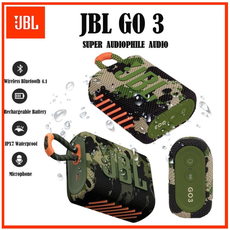 Loa JBL GO 3 Bluetooth không dây 5.1 kiểu thể thao chống nước nhỏ gọn sử dụng ngoài trời âm thanh trầm Pin 5 giờ