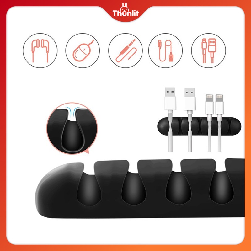 Giá đỡ dây cáp Thunlit cố định dây sạc/tai nghe/điện thoại có băng keo 2 mặt dán bàn tiện dụng