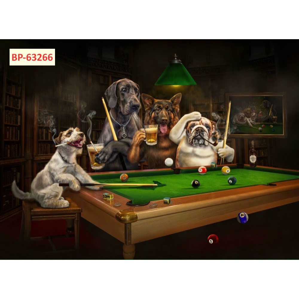 Tranh dán tường club bi-a bằng vải lụa  3D