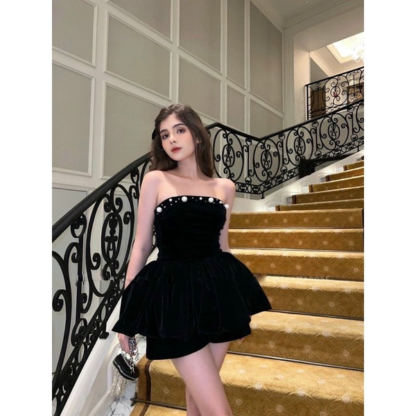 Set áo peplum tùng bí kết ngọc + quần short đen