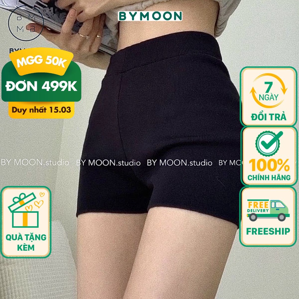 Quần legging đùi quần short biker gân tăm dáng ngắn nữ cạp cao co giãn 4 chiều  gen bụng  eo thon tôn dáng BY MOON Q001