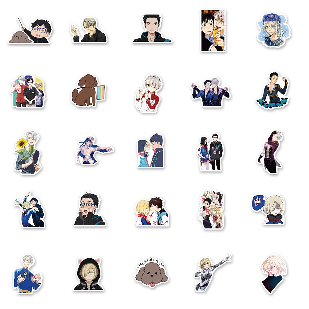 Bộ 50 cái nhãn dán trang trí hình hoạt hình Yuri!! On Ice