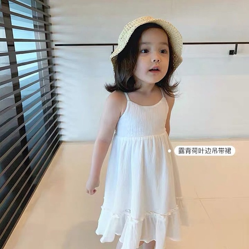 Đầm Hai Dây Màu Trắng Thời Trang Mùa Hè Xinh Xắn Cho Bé Gái