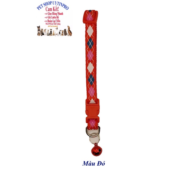 Vòng cổ kèm chuông cho Chó Mèo dưới 5kg In hình tứ giác Bản rộng 1cm Chất liệu dù bền chắc, Có thể điều chỉnh to nhỏ