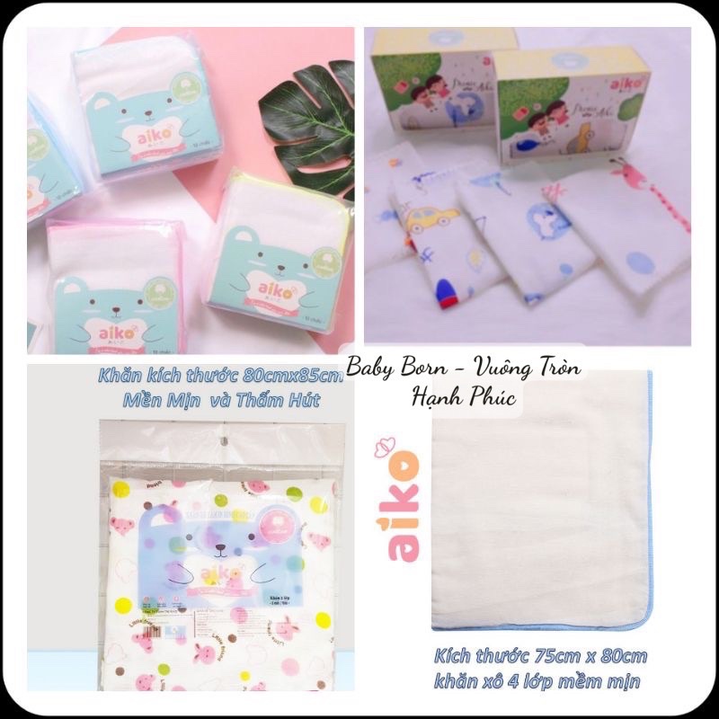 [CHÍNH HÃNG] - Khăn Gạc Sữa Xuất Nhật Cho Bé Aiko 10 cái 4 Lớp