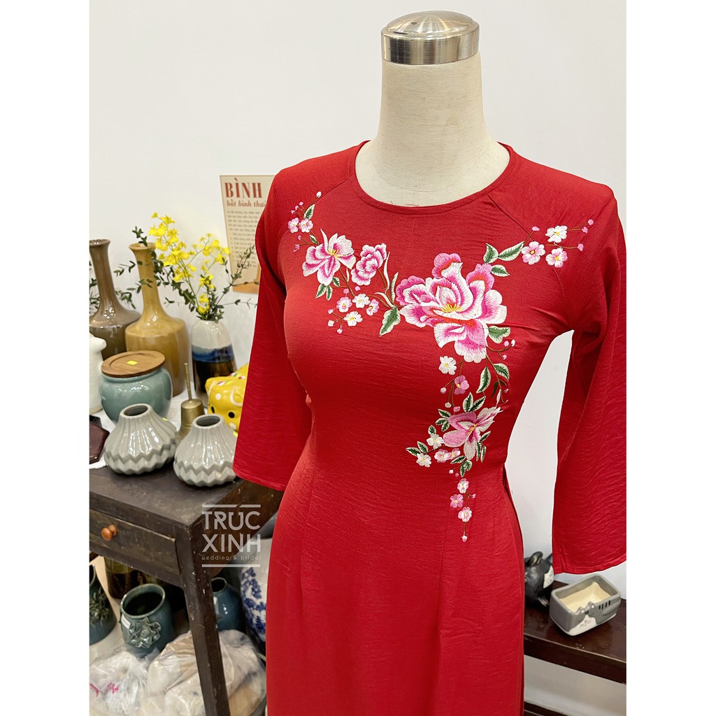 Áo dài đỏ MAY MẮN - áo dài cưới thêu GIÁ RẺ - Áo dài Tết