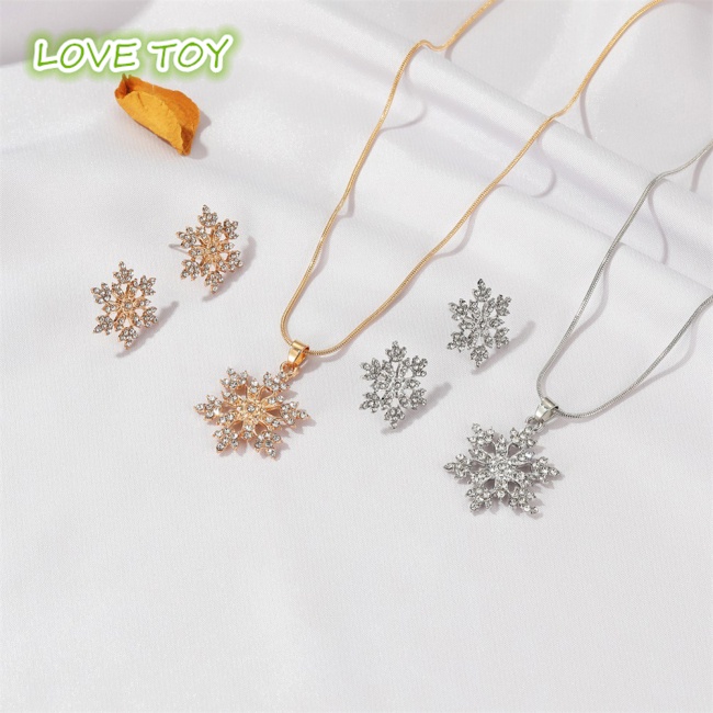 Set 2 Vòng cổ Và Bông Tai Hình Hoa Tuyết Bằng Hợp Kim Đẹp Mắt