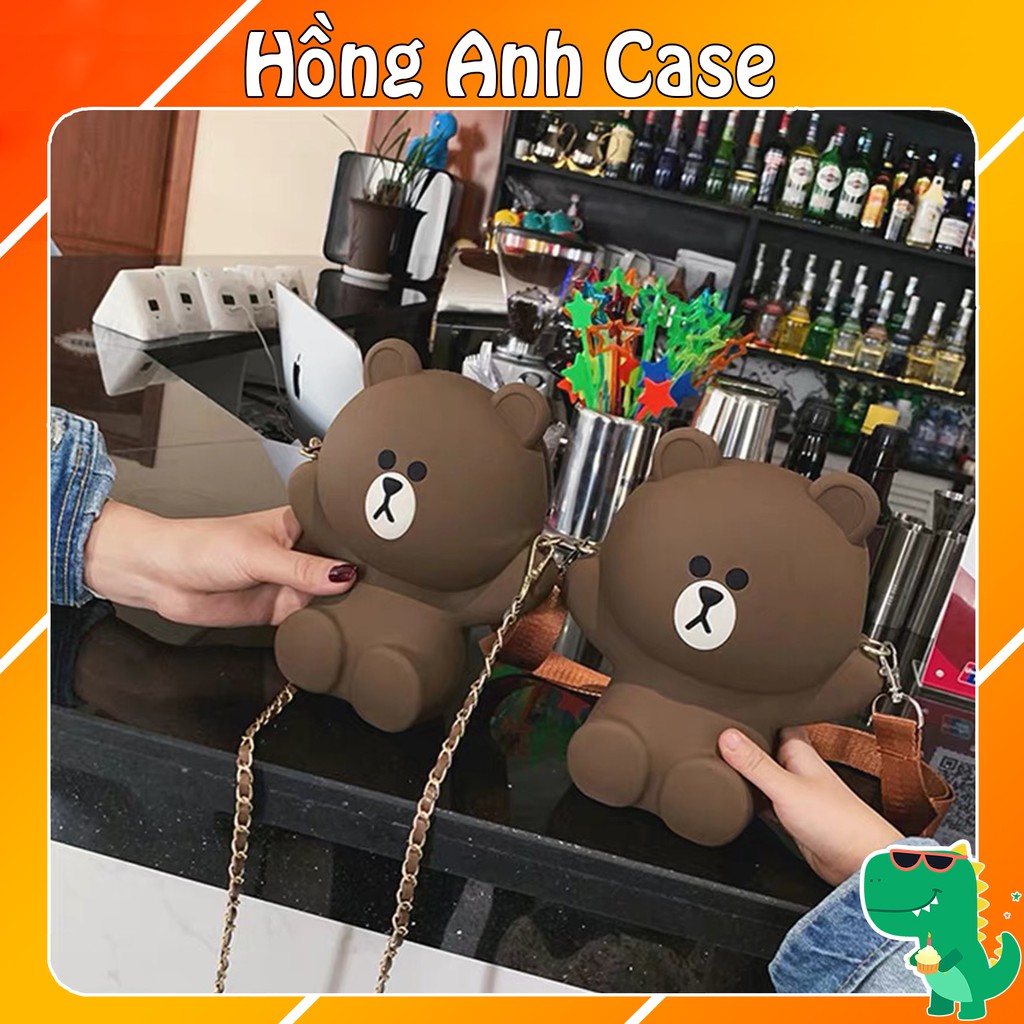 Túi gấu silicon Brown đeo chéo loại to 2 Dây- Mẫu mới 2021 -Hồng Anh Case