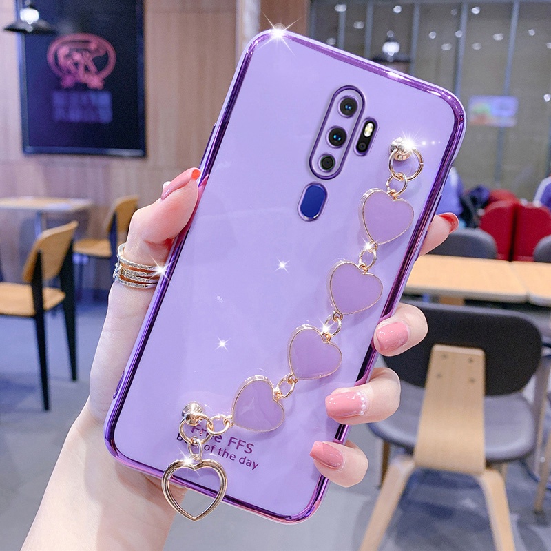 Ốp Điện Thoại Kết Cấu Sang Trọng Có Vòng Tay Trái Tim Cho OPPO A9 2020 A5 2020 F11 F11 Pro