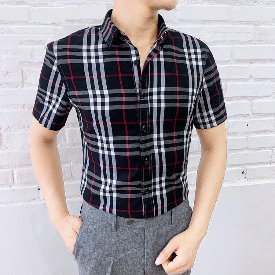 Áo sơ mi nam cao cấp hàn quốc đẹp ngắn tay F8888 Kẻ BBR0010
