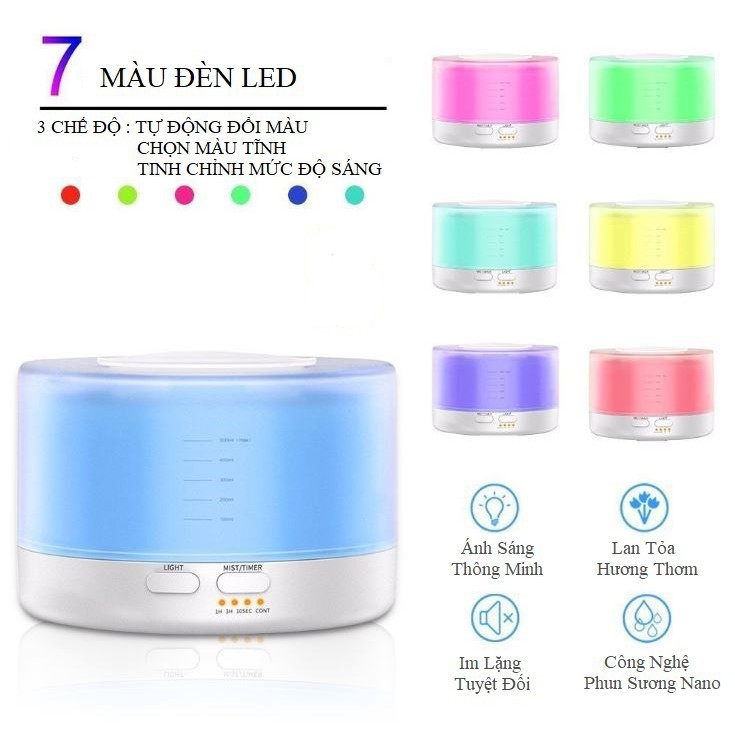 Máy Phun Sương Tạo Ẩm, Khuếch Tán Tinh Dầu MKT2468 Trụ, Dung Tích 550ML, Có Điều Khiển, Đèn Led 7 Màu, BH 6 Tháng