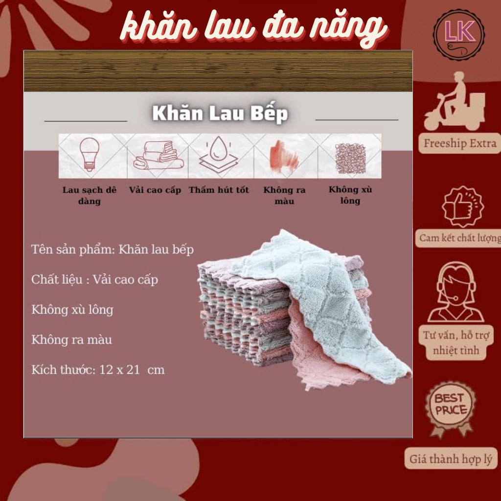 Khăn lau đa năng siêu thấm ,vệ sinh bát đĩa nhà bếp chống dính dầu mỡ , lau trên mọi bề mặt