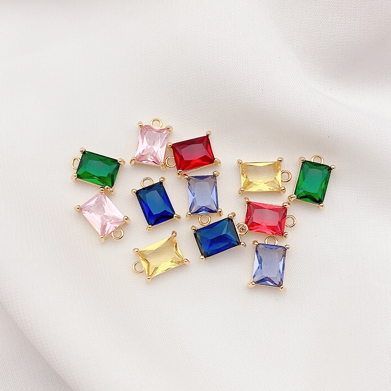 █diy゜14k●1miếng 14K túi vàng giữ màu hình chữ nhật đầy màu sắc zircon mặt dây chuyền mặt dây chuyền tự làm bằng tay vòng cổ phụ kiện vật liệu trang trí