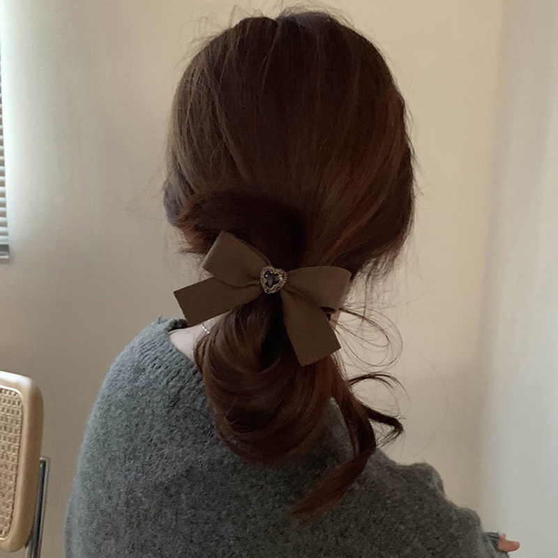 Dây buộc tóc co giãn đính nơ màu cà phê phong cách Hàn Quốc thời trang cho nữ