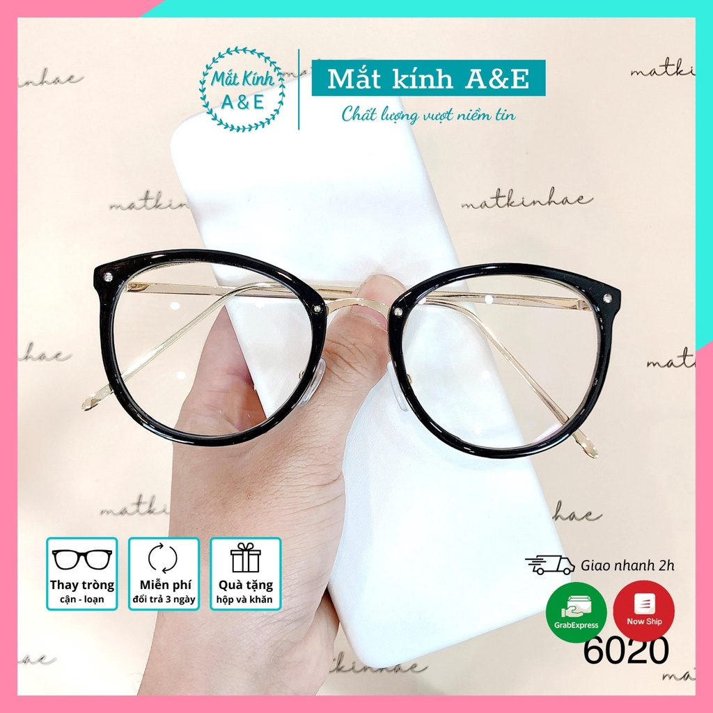Gọng kính cận nữ AMIE Eyewear mắt kính tròn chất liệu kim loại nhựa kiểu dáng trẻ trung năng động 6020