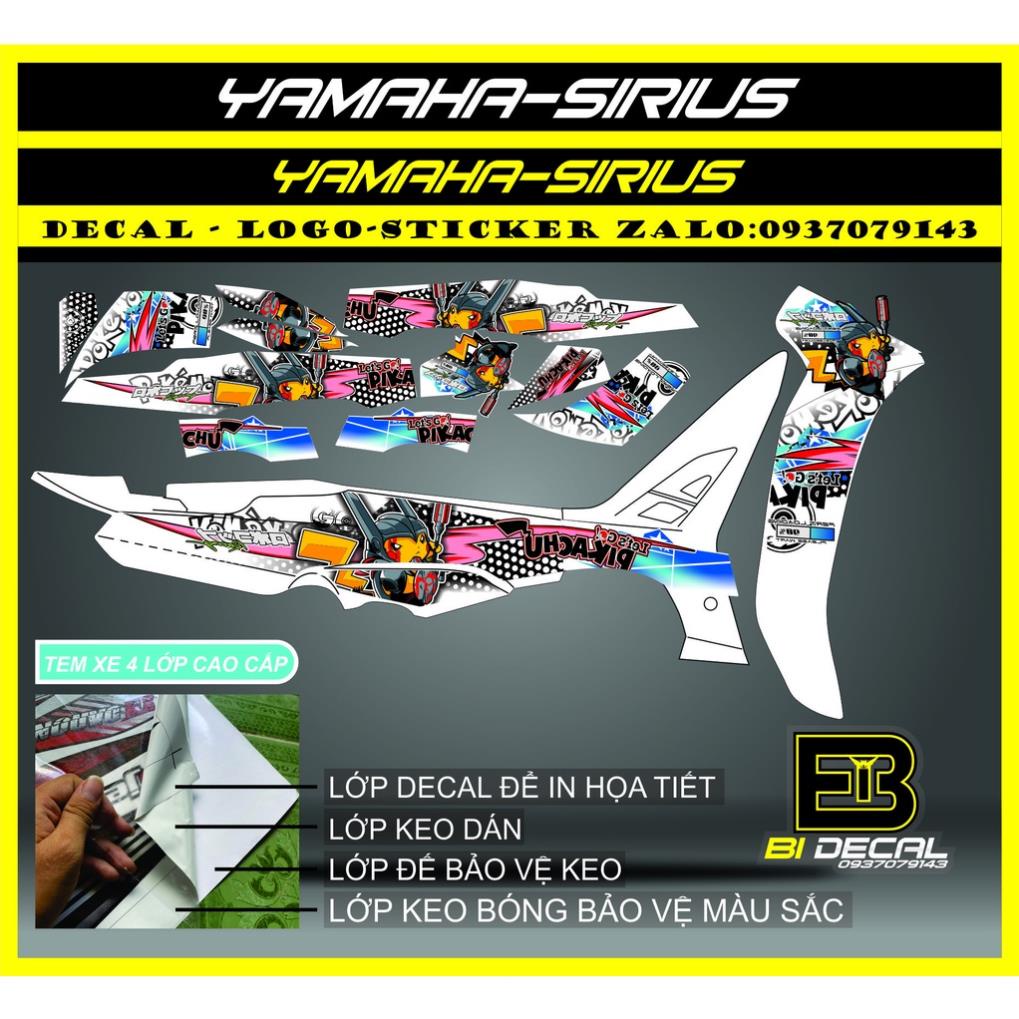 ( Quí khách vui lòng mang ra tiệm cho thợ dán ) Tem sirius pikachu trắng