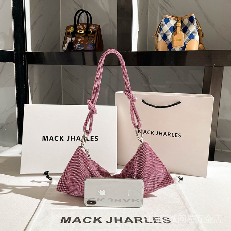 Túi Kẹp Nách Đính Đá Màu Hồng MACK JHARLES Niche Phong Cách Mới Phổ Biến Cho Nữ