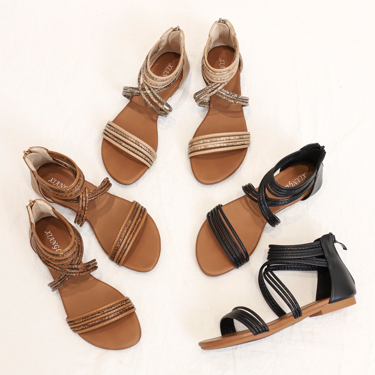 [Chính hãng XiangLV - Sẵn 36-39] Giày sandal chiến binh boho quai ngang dây chéo da rắn cao cấp chính hãng FULLBOX - N19