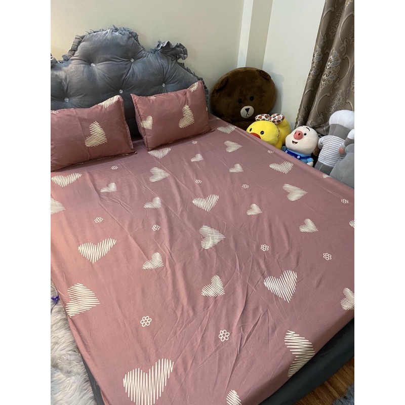 Sét ga gối chăn phao 5 món Tim hồng(  tặng kèm vỏ gối ôm)