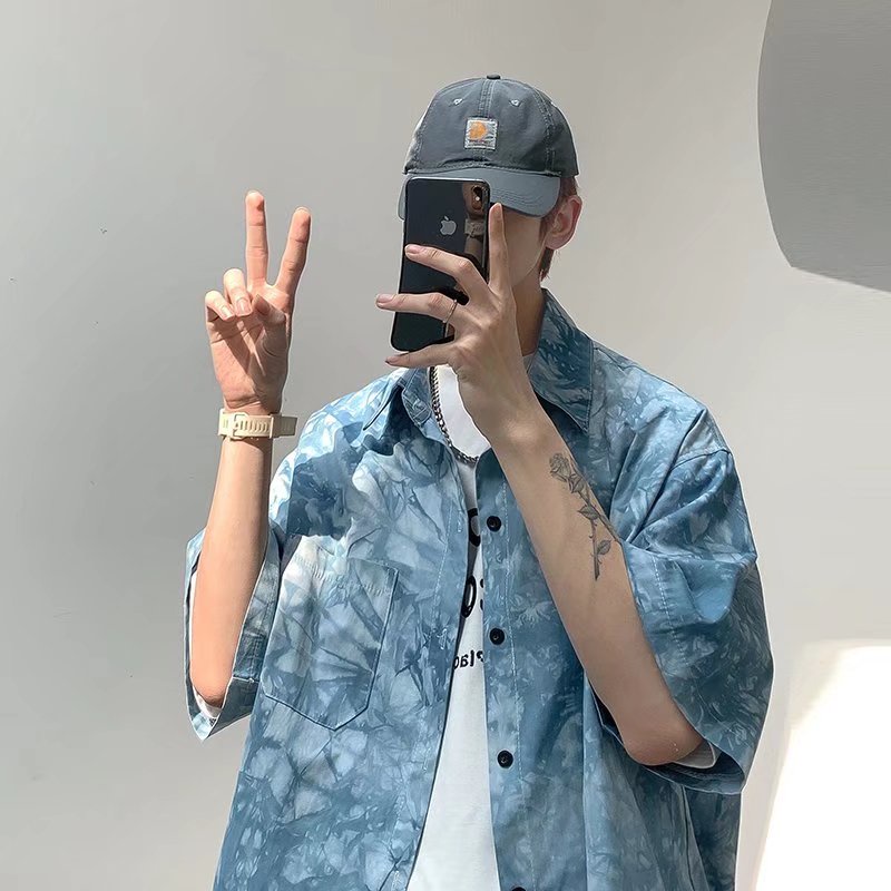 Áo Sơ Mi Nam Tay Ngắn Dáng Rộng Màu Nhuộm Phong Cách Hàn Quốc Thời Trang Mùa Hè Size M-2XL