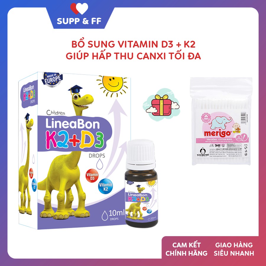 Lineabon K2+D3 - Bổ sung vitamin K2, D3 giúp hấp thu canxi tối đa - Chai 10ml