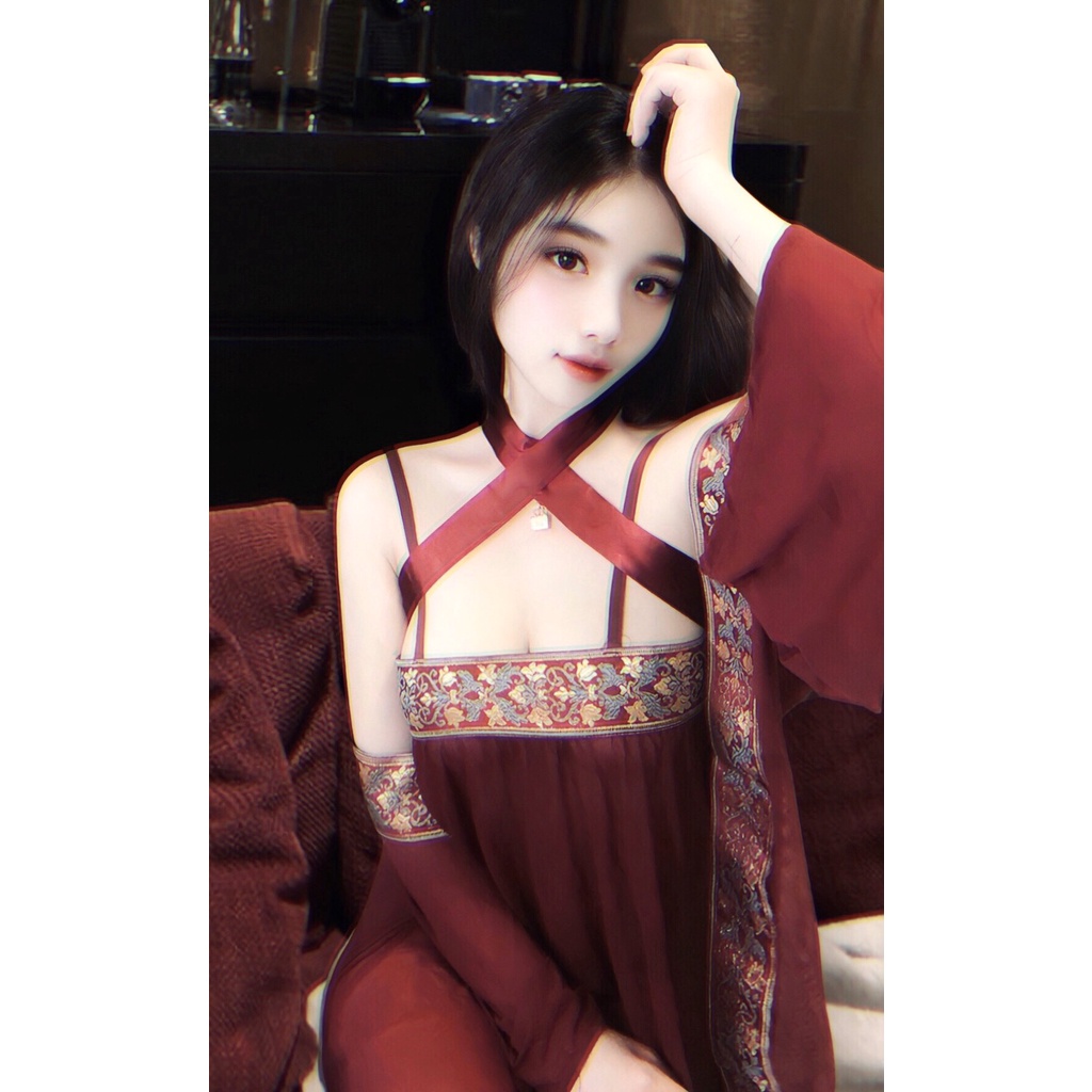Váy ngủ + Áo choàng + chip ren trung hoa siêu sexy B236