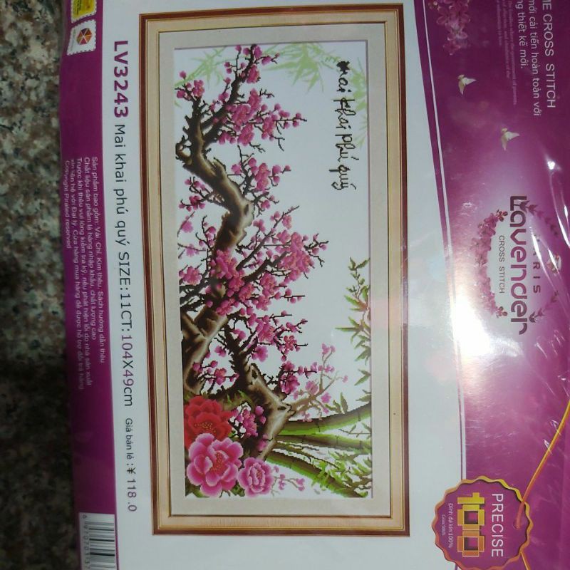 Tranh thêu HOA ĐÀO  222396  chưa thêu lp5090 51329