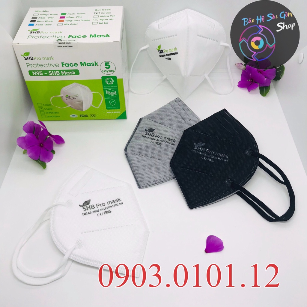 Khẩu trang n95 SHB Pro mask chính hãng, Kn95 cao cấp 5 lớp kháng khuẩn chuẩn FFP2 (hộp 20 cái)