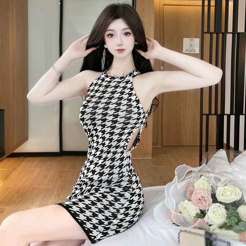 Đầm Hai Dây Dáng Ôm Kẻ Sọc Caro Quyến Rũ Thời Trang Cho Nữ