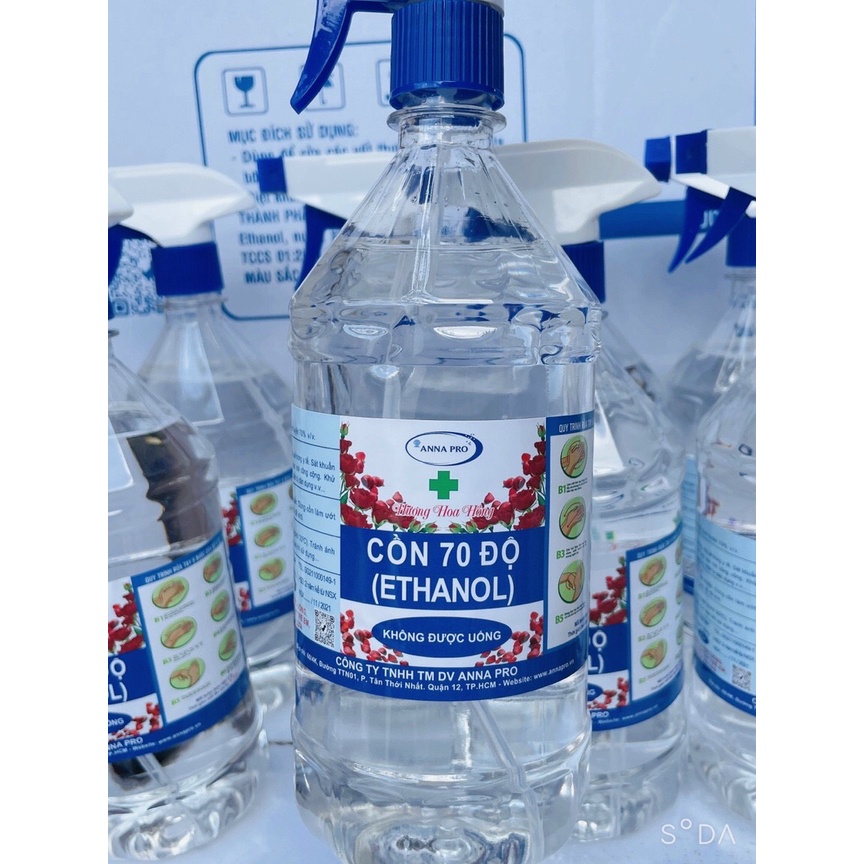 Cồn Y Tế Rửa Tay Sát Khuẩn 70 Độ ETHANOL CHAI 1 LÍT CÓ VÒI XỊT Hương Hoa Hồng