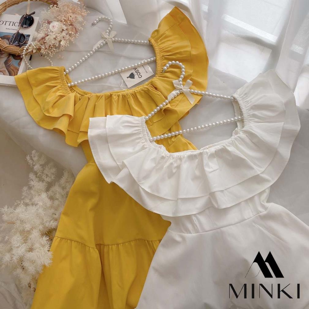 [NEW2022] ĐẦM VÀNG TRẮNG BẸT VAI - CHẤT LIỆU CAO CẤP - MÀU TRẮNG , VÀNG | BigBuy360 - bigbuy360.vn