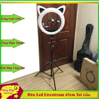 Bộ Đèn Livestream 45cm Tai Gấu 3 Giá Đỡ ĐT Kèm Cổng USB Sạc ĐT