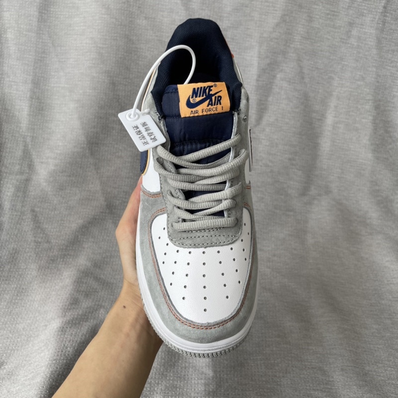 Af1 xám gót cam hàng cao cấp, giày thể thao sneaker đủ phụ kiện, đế khâu da lộn, ảnh chi tiết và video tự quay
