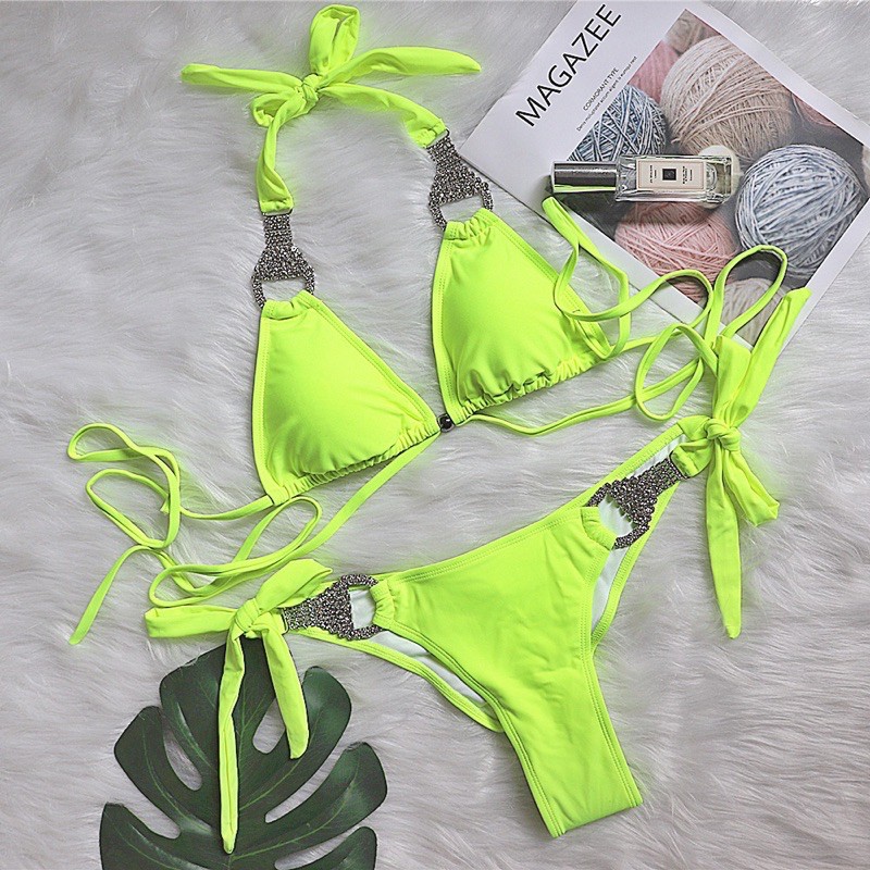 [BKN906] <ÂU> SET BIKINI XANH NEON MIX ĐÁ