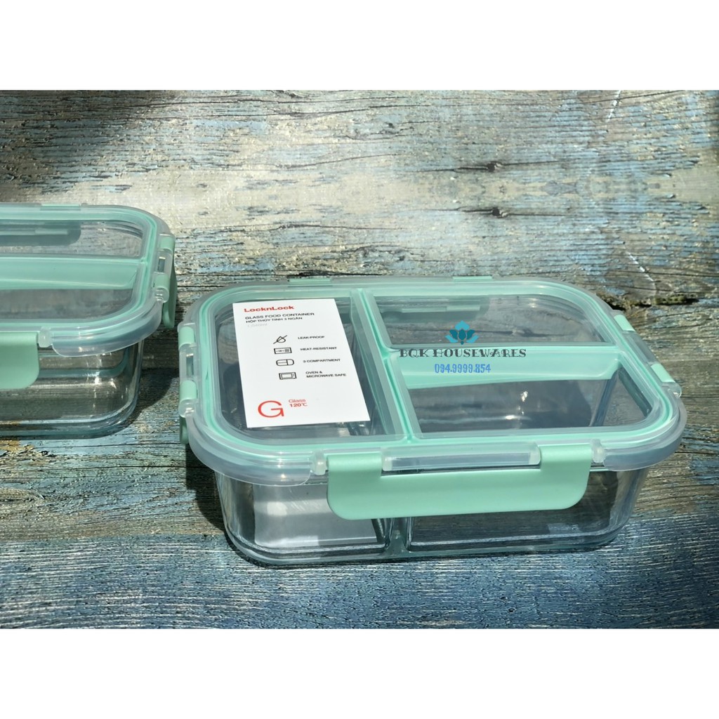 Hộp thủy tinh 3 ngăn Lock&amp;Lock Glass Food Container dung tích 1040ml LLG458