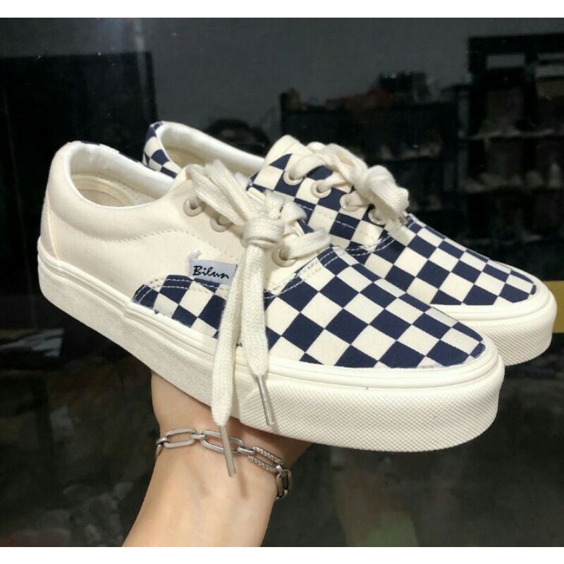 (Ảnh thật) Giày Vans caro dây 2 màu đen trắng full box, giày van caro buộc dây nam nữ