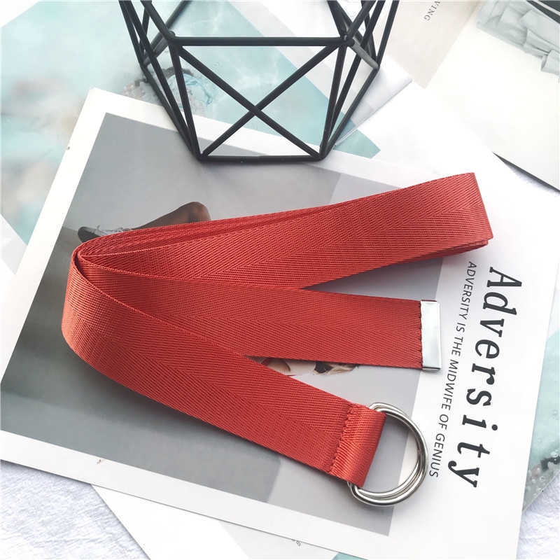 Dây thắt lưng canvas màu trơn có khóa vòng bản rộng phong cách Harajuku Hàn Quốc dành cho nữ