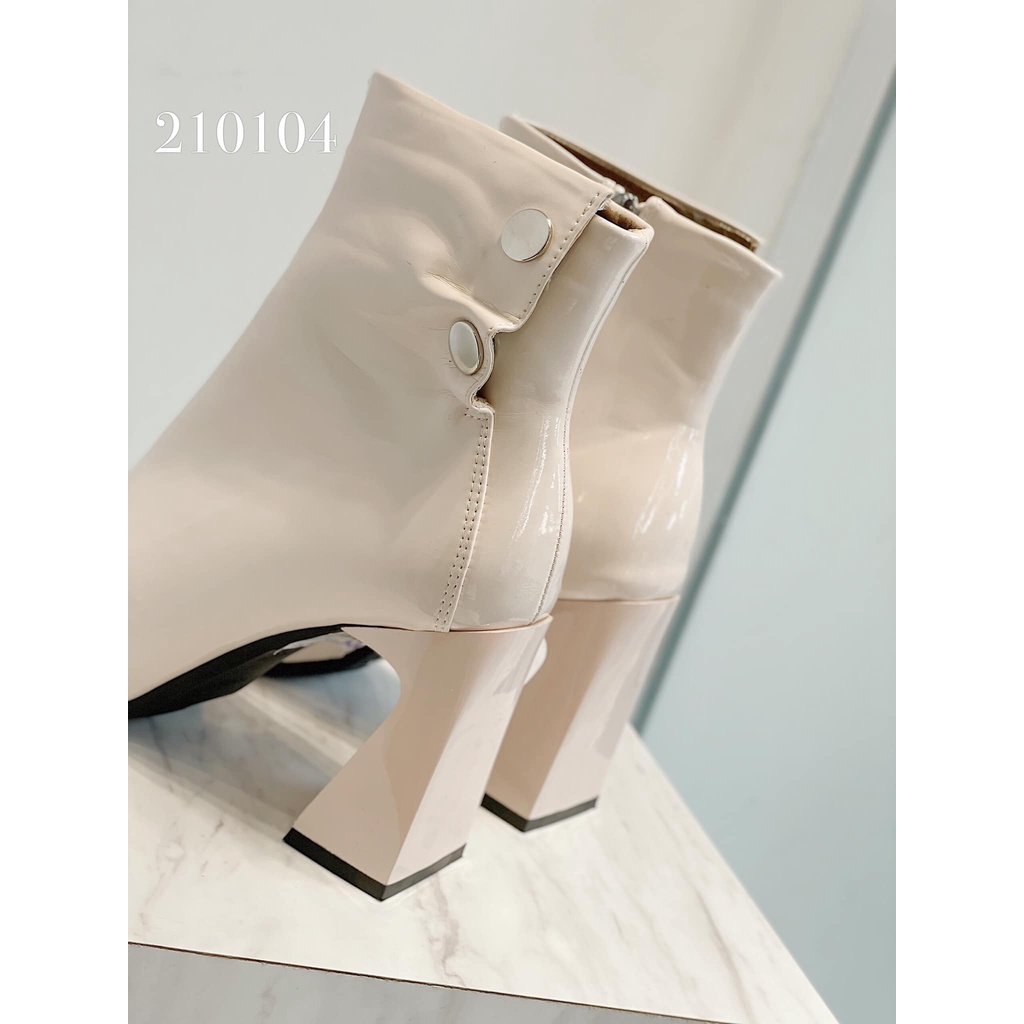 BEESHOES - BOOT NỮ DA MỀM MŨI VUÔNG - BOOT NỮ GÓT ĐẾ TRỤ CAO 7CM CÓ SẴN MÀU ĐEN - KEM  210104