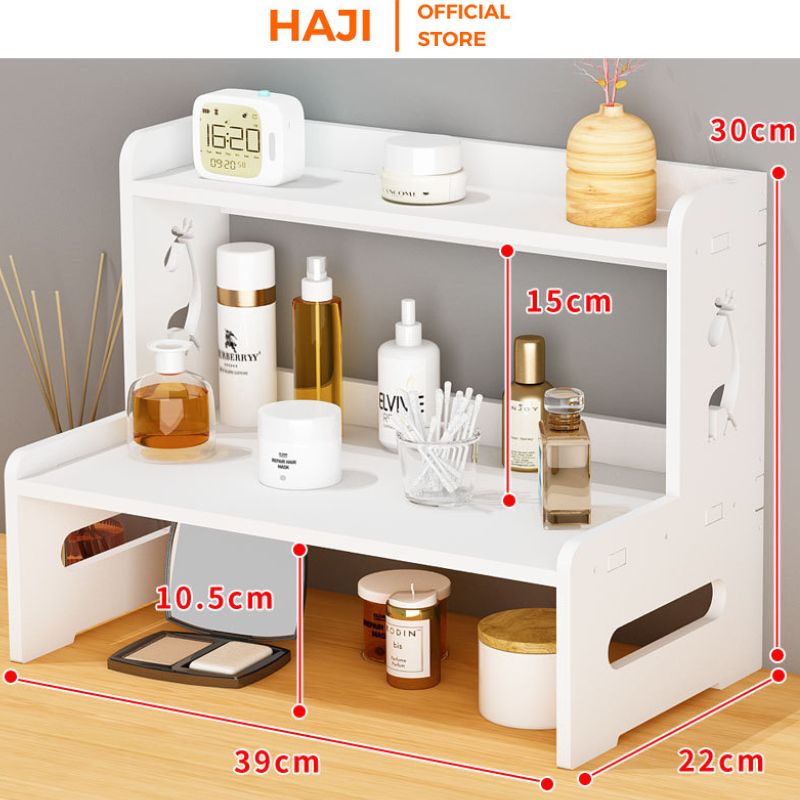 Kệ mỹ phẩm 2 tầng để bàn nhỏ gọn, Giá để mỹ phẩm mini HAJI hoạ tiết xinh xắn cho góc phòng thêm hiện đại thanh lịch D408